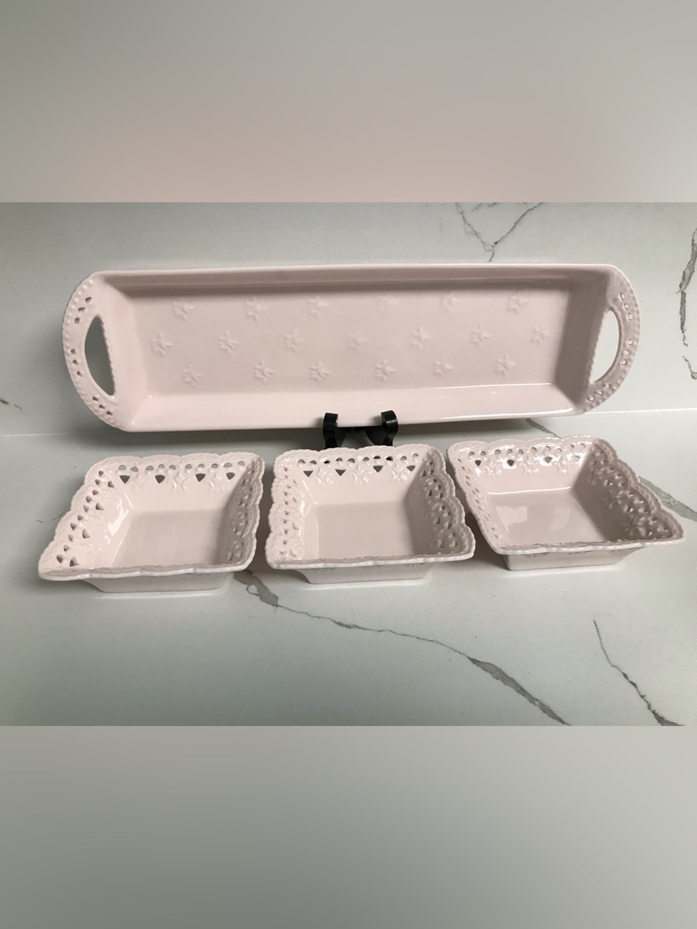 Skye McGhie Cream Lace - Pink Porcelain Serving Tray Set 2004